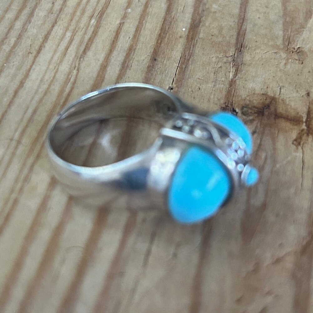 Sterling Silver Cocktail Statement Ring Turquoise… - image 7